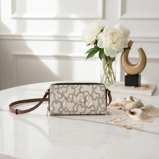 BANDOLERA BILLETERA PORTA CELULAR BEIGE TOUS